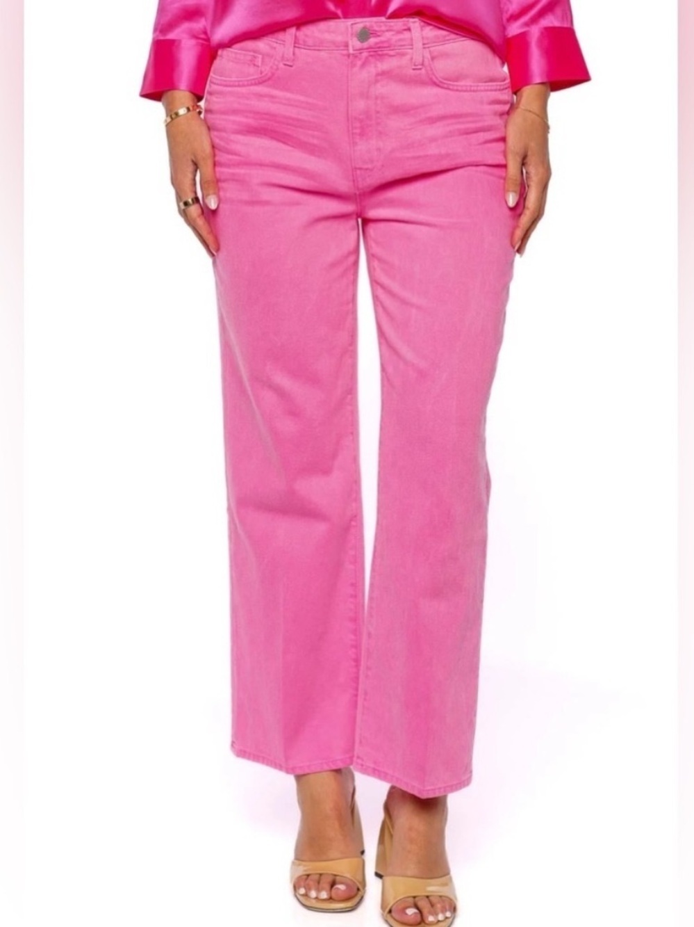 L’AGENCE June Ultra High Rise Cropped Distressed Pink Jeans Sz 34 Chic